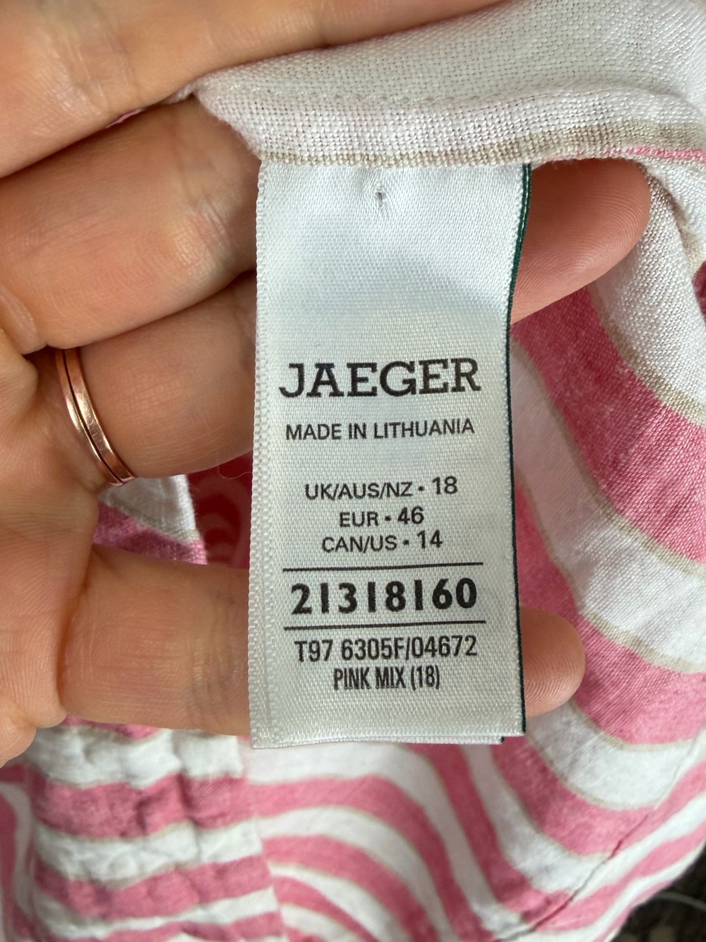 Jaeger Shop Pure Linen Striped Midi Waisted Dress Pink white 18/Large - Picture 9 of 14